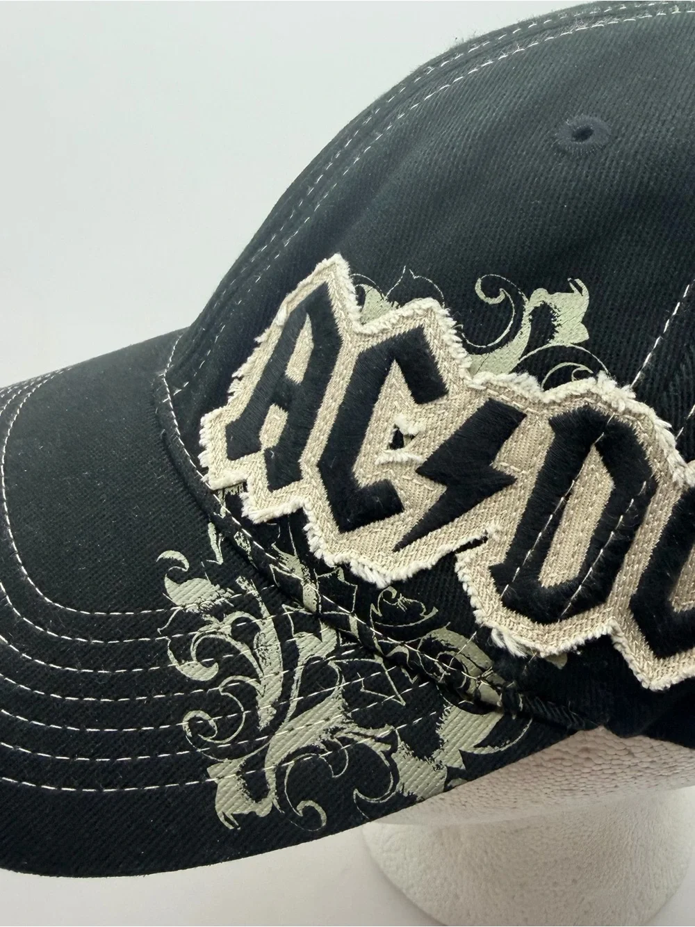 Vintage AC/DC Rock Band Hat Cap Black Distressed Lightning Bolt Patch Rockware